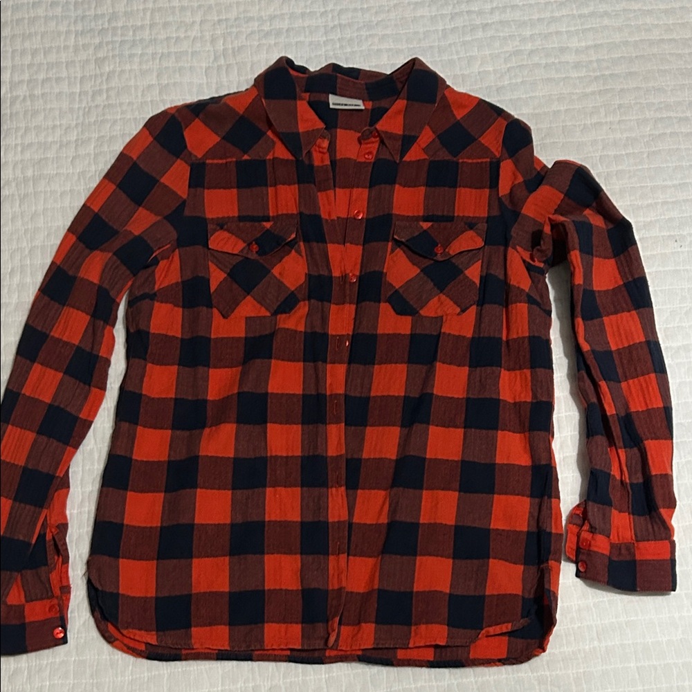 Noisy May Red and Navy Checkered Plaid Shirt